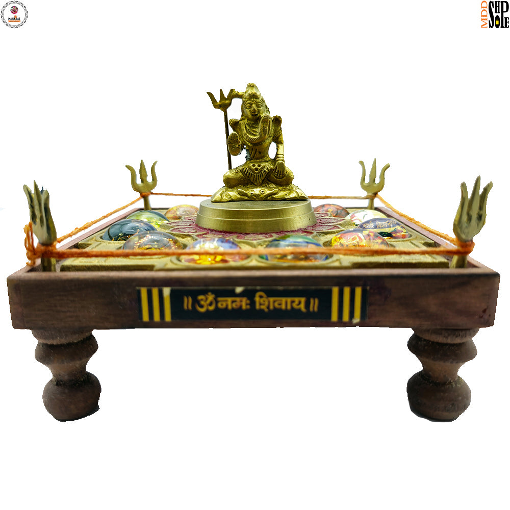 12 Jyotirling Shiva Yantra Chowki in Brass & Wood for Puja