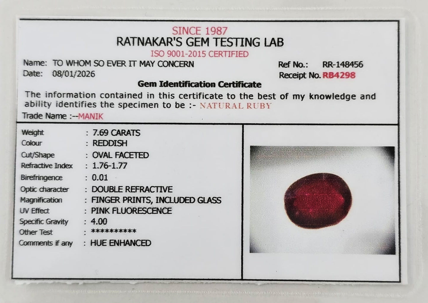 Natural certified Ruby (Manik) gemstone deep red Sun stone
Close up natural ruby oval cut lab certified gemstone
Certified Manik stone with authenticity report
Premium red ruby gemstone for astrology Surya