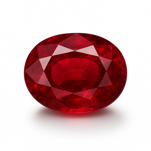 Natural certified Ruby (Manik) gemstone deep red Sun stone

Close up natural ruby oval cut lab certified gemstone

Certified Manik stone with authenticity report

Premium red ruby gemstone for astrology Surya