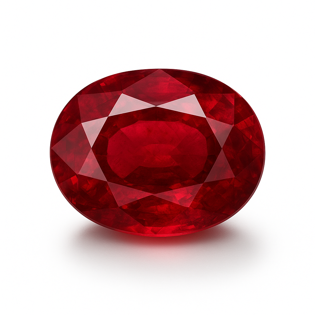 Natural certified Ruby (Manik) gemstone deep red Sun stone

Close up natural ruby oval cut lab certified gemstone

Certified Manik stone with authenticity report

Premium red ruby gemstone for astrology Surya