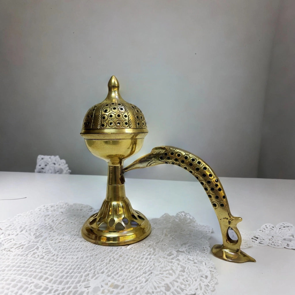 MDD Shope Hastkala Brass Lobandan Dhoop Dani Incense Burner Pooja Sambrani Stand, Bakhoordan, Kapoor Dhuni, Stand for Home, Offices & Temples Purifying.