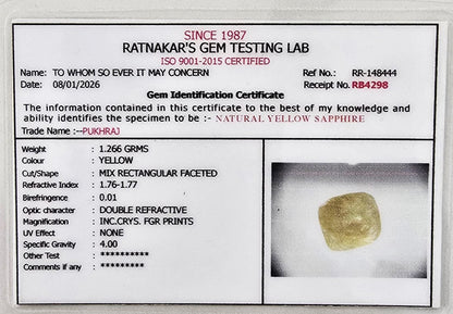Natural Yellow Sapphire 6.71 ct Pukhraj certified gemstone
Lab certified Pukhraj astrology prosperity gemstone